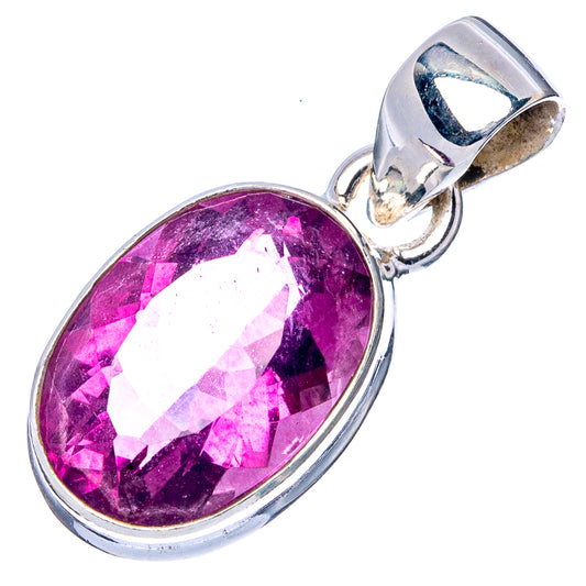 Faceted Pink Fluorite Pendant 7/8" (925 Sterling Silver) P43017