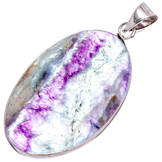 Silver-plated fluorite pendant with oval white and pale blue stone, vivid purple veins