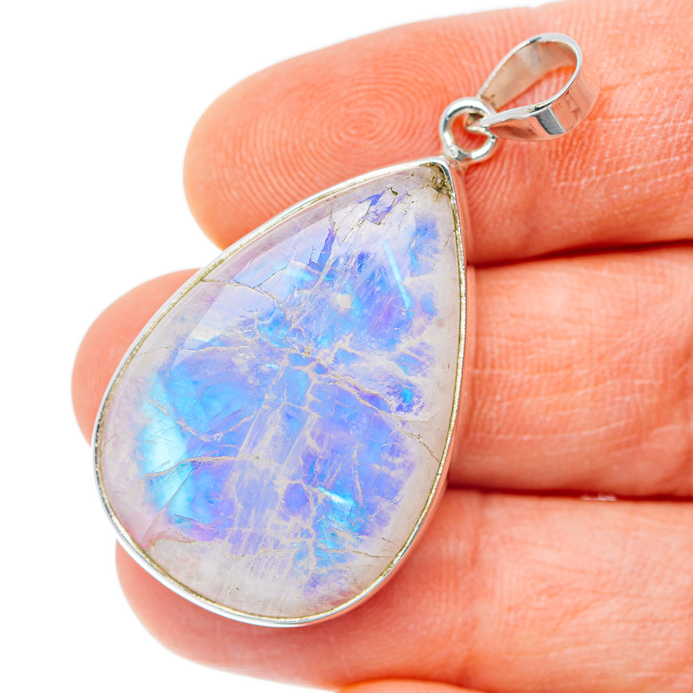 Premium Rainbow Moonstone Pendant 1 3/4" (.925 Sterling Silver) Carat