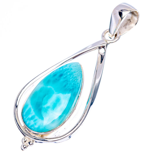 Sterling silver Larimar pendant with large oval-teardrop blue stone and bail