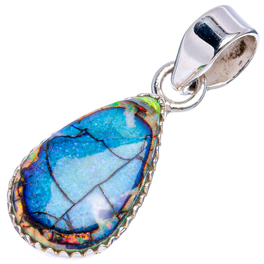 Sterling silver teardrop opal pendant with blue iridescent stone and loop bail