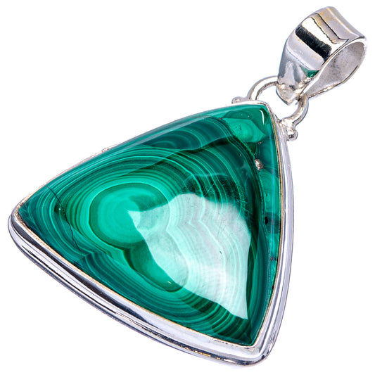 Triangular malachite pendant in .925 sterling silver with green swirled stone