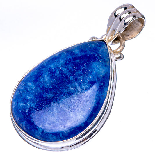 Dumortierite pendant teardrop with blue mottled stone, .925 sterling silver frame