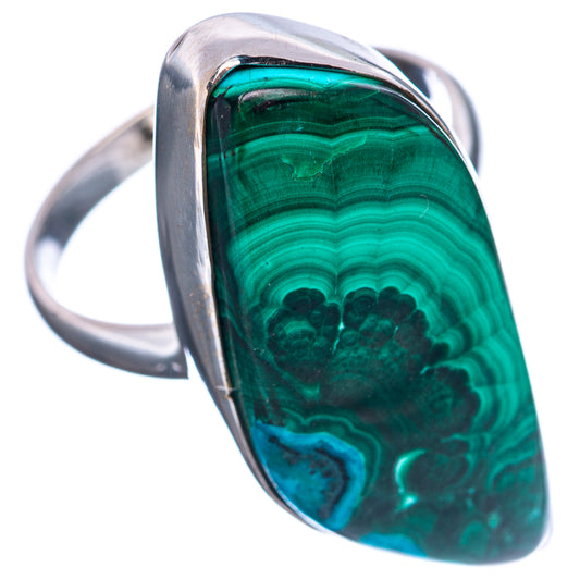 Sterling silver oval cabochon ring, green malachite with turquoise patch, polished band