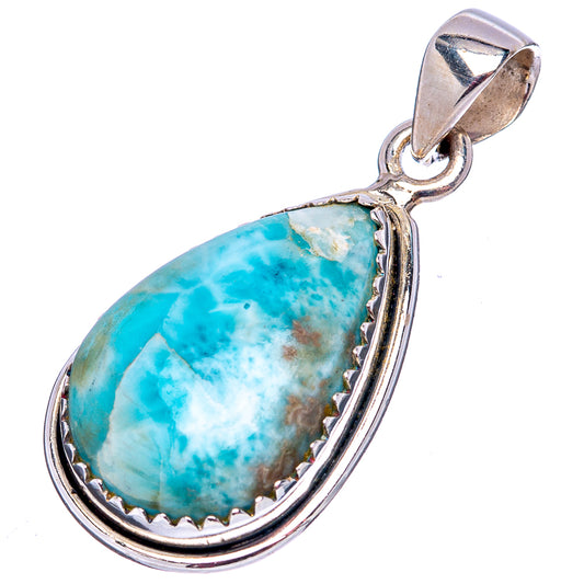 Larimar teardrop pendant in .925 sterling silver, blue cabochon with loop bail
