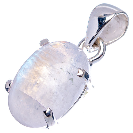 Oval rainbow moonstone pendant in .925 sterling silver bezel setting, loop top