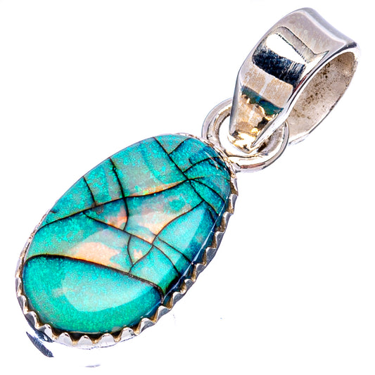 Turquoise opal teardrop pendant with ornate silver bezel and bail, .925 sterling