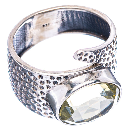 Lemon quartz oval statement ring, .925 sterling silver dot band and raised bezel