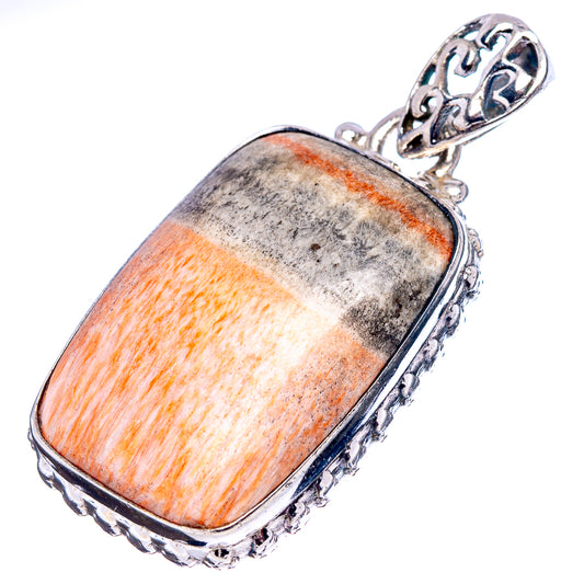 Rectangular sterling silver pendant with orange and gray cabochon stone