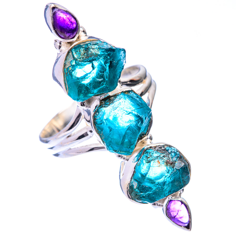 Large Raw Blue Fluorite, Amethyst Ring Size 10.5 (925 Sterling Silver) R140846