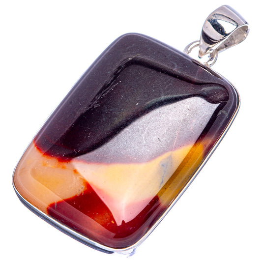 Mookaite sterling silver pendant with faceted marbled stone, black, gray, amber, red