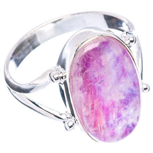Pink oval moonstone ring in polished .925 sterling silver with open oval bezel