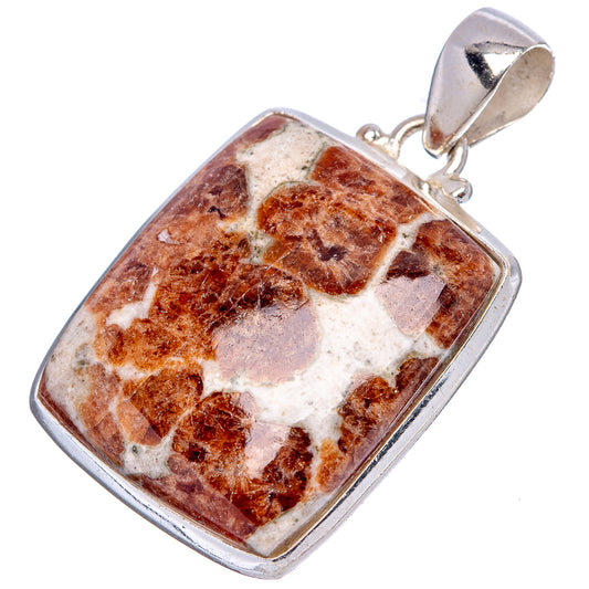 Rectangular garnet stone pendant, .925 sterling silver frame with looped bail