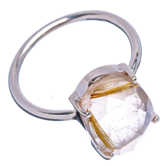 Sterling silver ring with faceted oval rutilated quartz and four-prong setting