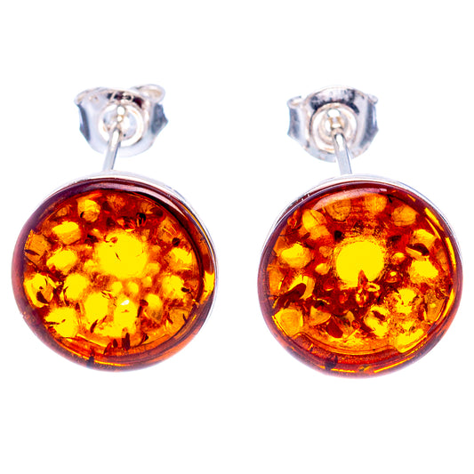 Amber round stud earrings with .925 sterling silver backs, 1/2 inch size