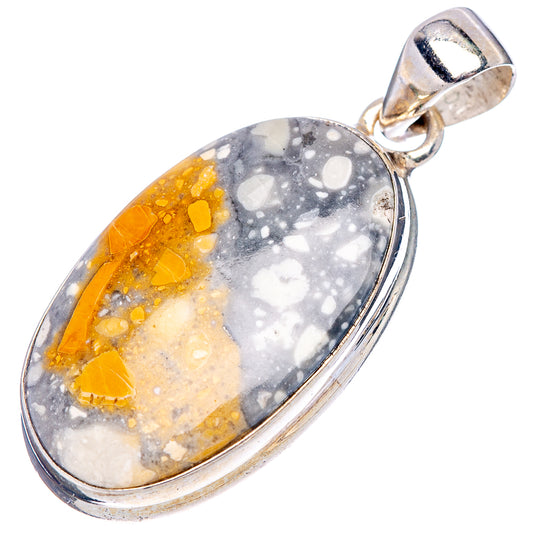 Oval jasper pendant with .925 sterling silver bezel, yellow, cream, and gray marbling