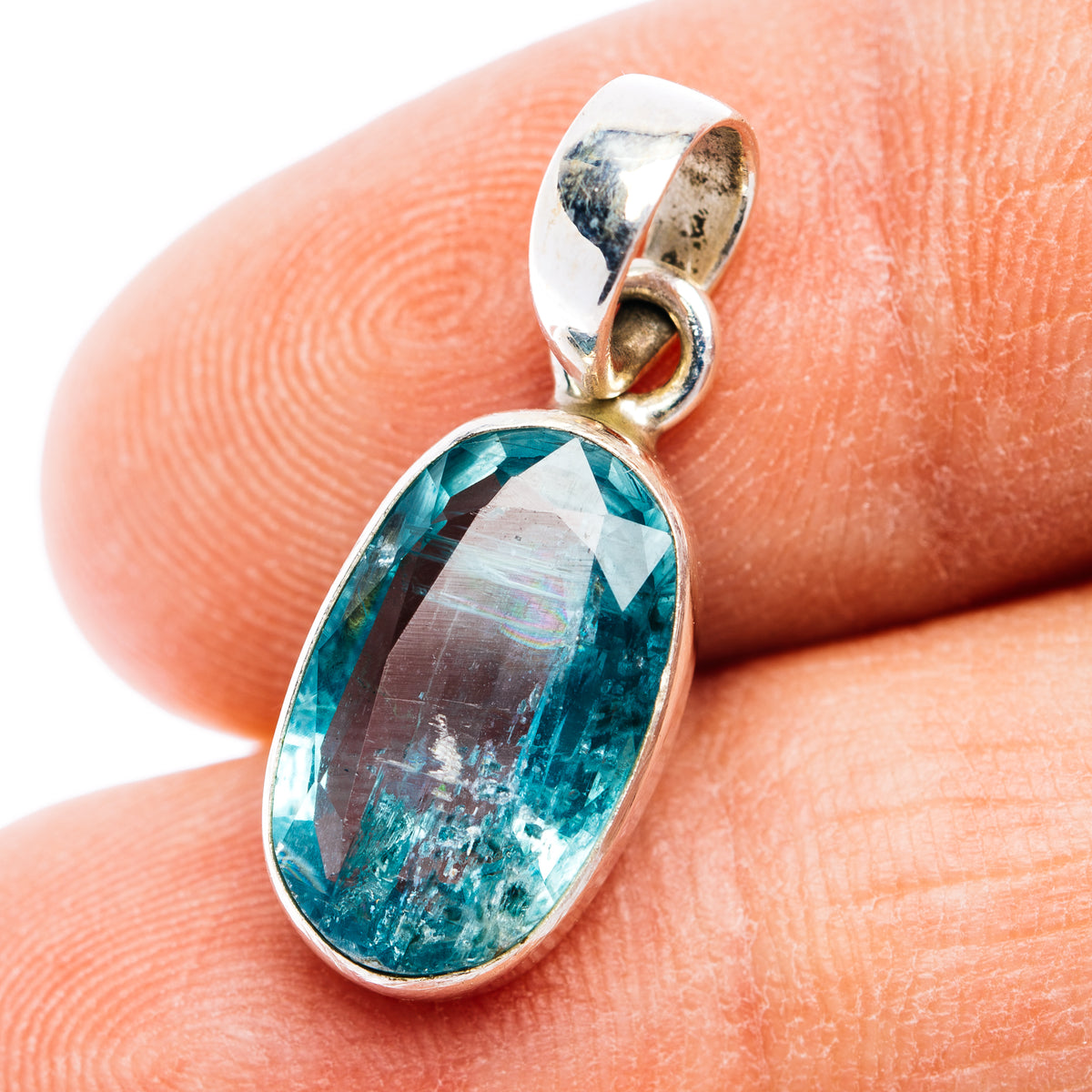 Faceted Paraiba Kyanite Pendant 7/8" (.925 Sterling Silver)