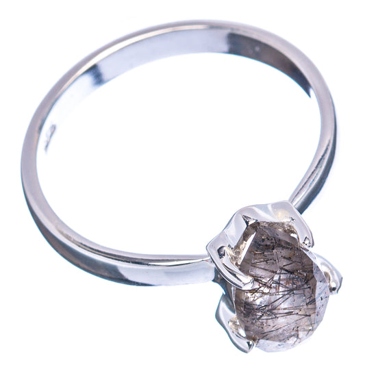 Sterling silver ring with oval tourmalinated quartz, four-prong bezel