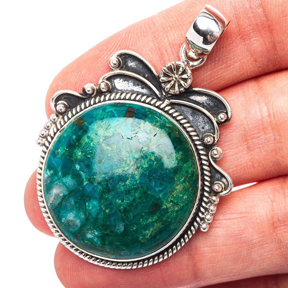 Premium Southwestern Style Chrysocolla Pendant 1 7/8" (.925 Sterling Silver)