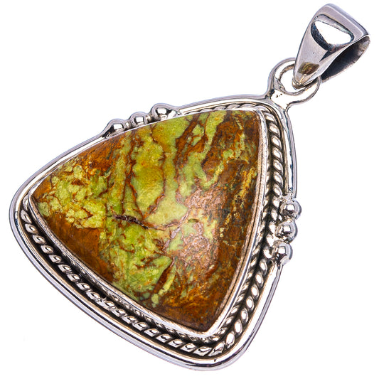 Gaspeite pendant .925 sterling silver teardrop frame with bright green-gold stone