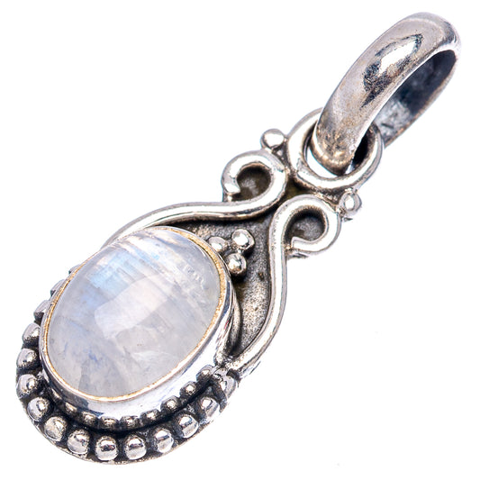 Oval rainbow moonstone pendant with sterling silver bail and decorative border