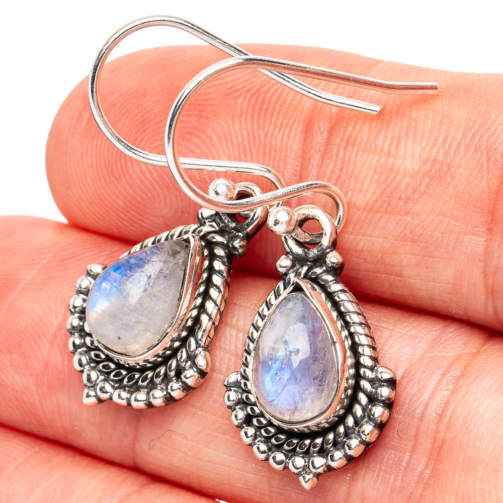 Dainty Rainbow Moonstone Earrings 1 1/4" (925 Sterling Silver) E2829