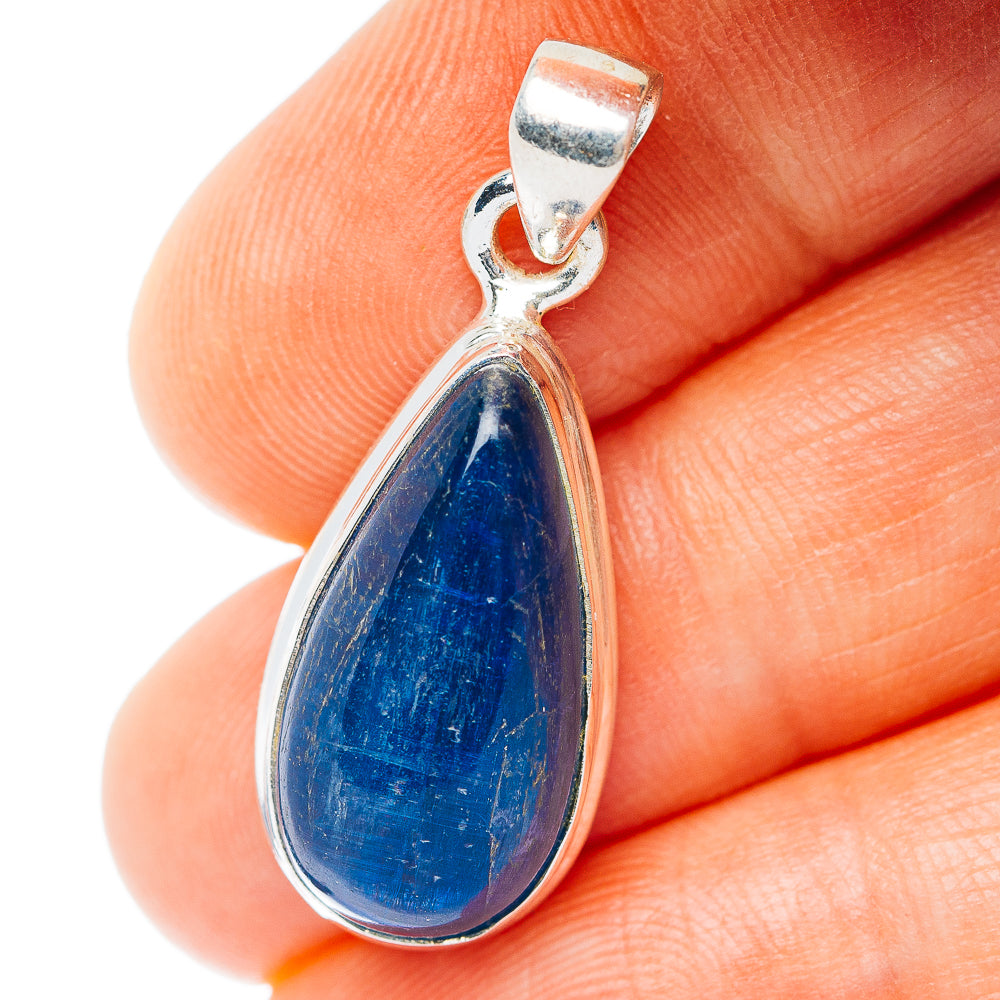 Sterling silver kyanite teardrop pendant with blue stone and bail loop