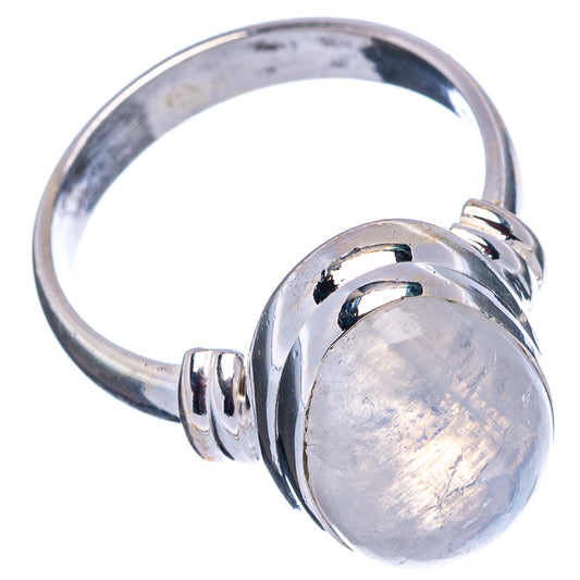 Sterling silver oval moonstone ring with prong setting, side view, size 6.75