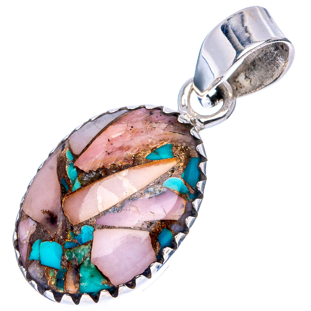 Pink Opal In Turquoise Pendant 1 1/8" (.925 Sterling Silver)