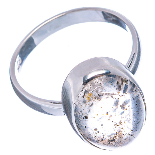 Sterling silver oval rutilated quartz statement ring with speckled dark inclusions