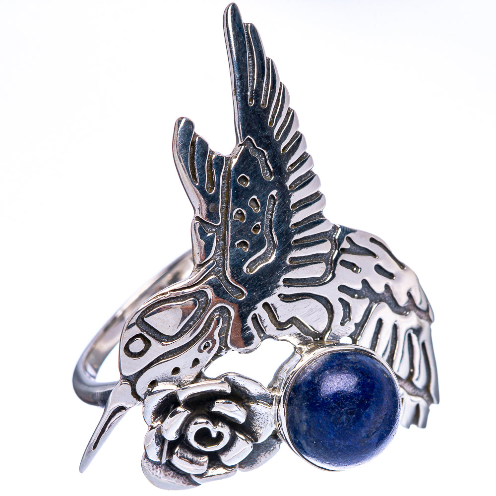 Large hummingbird ring with blue lapis cabochon and detailed 925 sterling silver design
