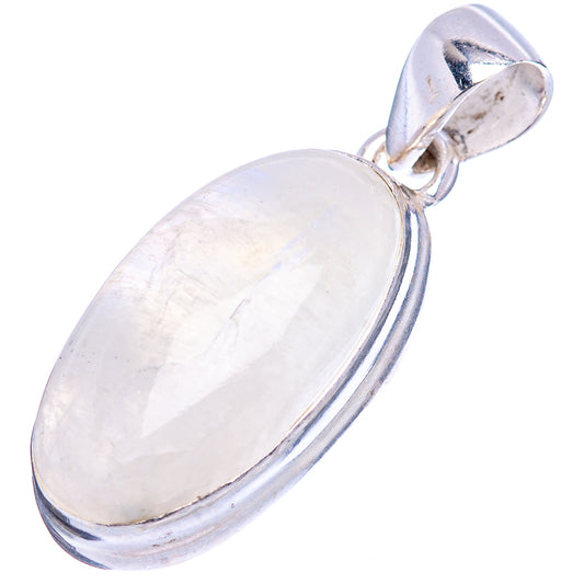 Oval moonstone pendant with sterling silver bail, showing full oval cabochon