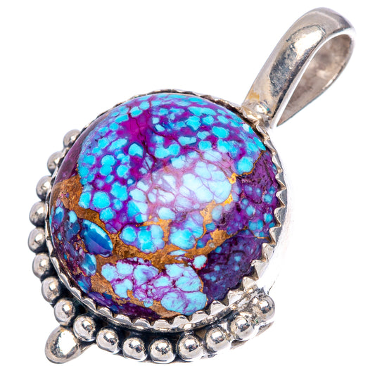 Oval turquoise and purple crackle stone pendant with beaded sterling silver border