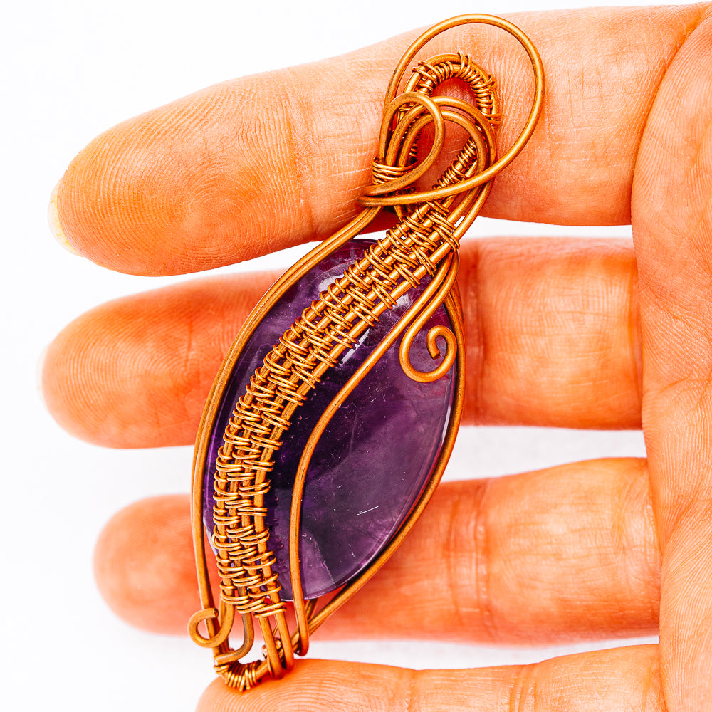 Dark Amethyst Wire Wrap Pendant 2 3/4" (Copper)