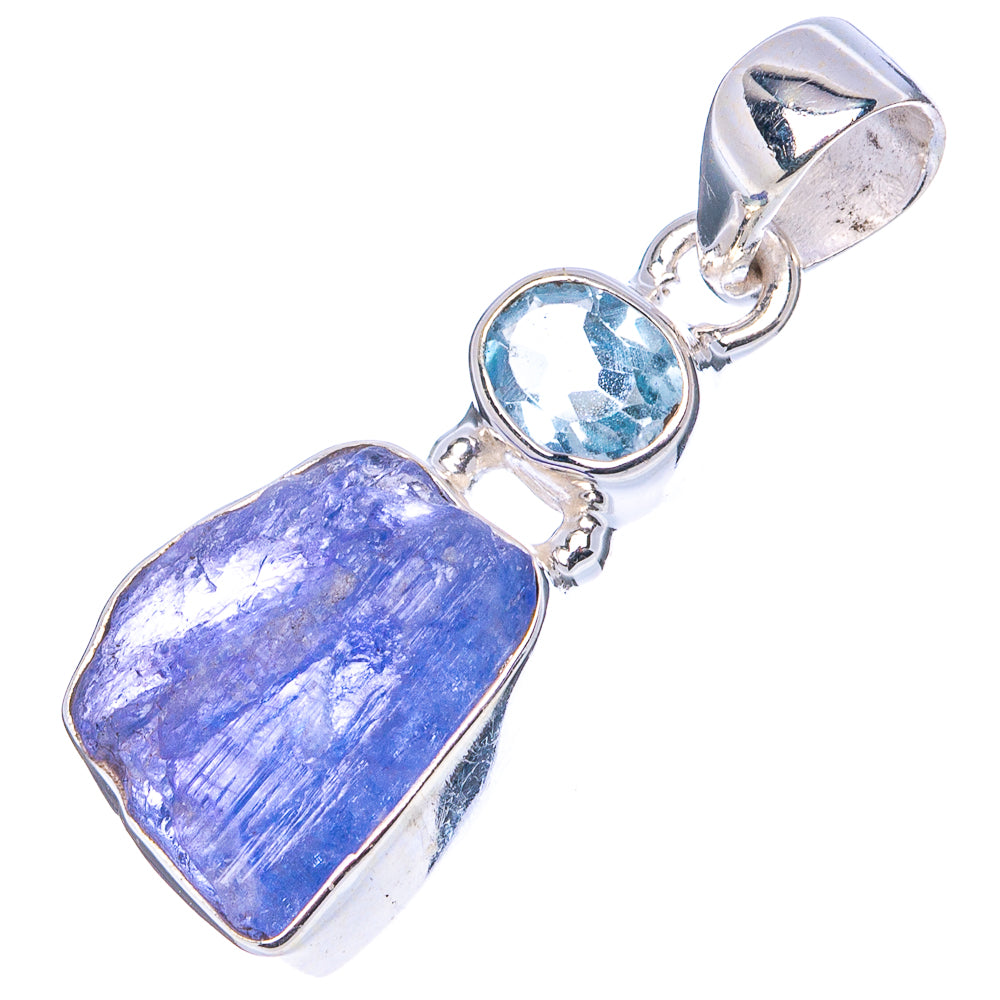 Raw Tanzanite, Blue Topaz Pendant 1 1/4" (.925 Sterling Silver)