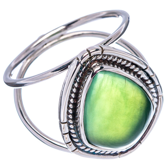 Nephrite jade cabochon ring in .925 sterling silver, oval green stone with ornate bezel