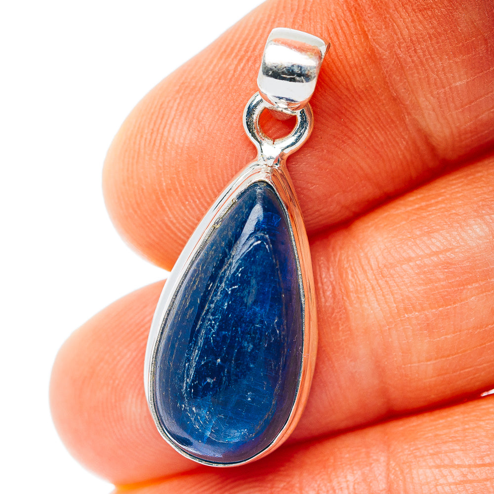 Sterling silver kyanite teardrop pendant with blue stone and loop bail