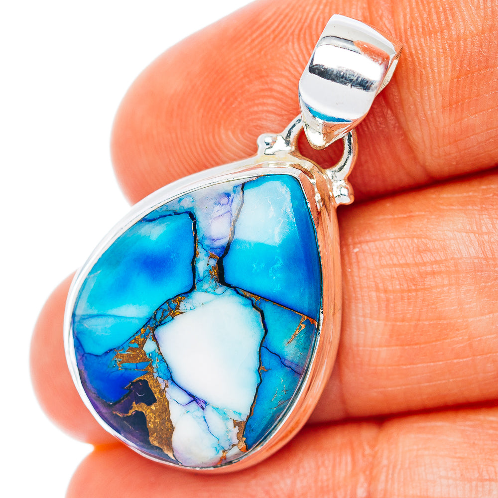 Ice Blue Dahlia Turquoise Pendant 1 3/8" (.925 Sterling Silver)