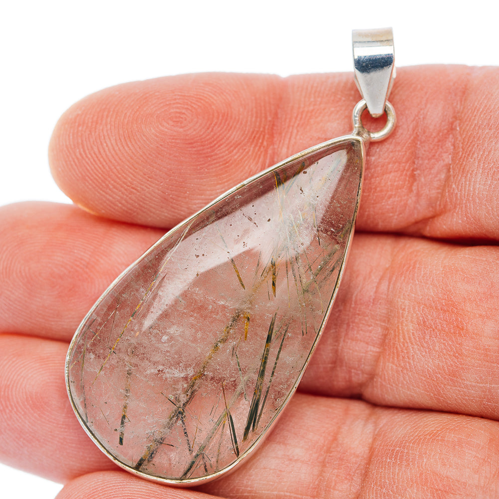 Premium Green Rutilated Quartz Pendant 2 1/8" (.925 Sterling Silver)