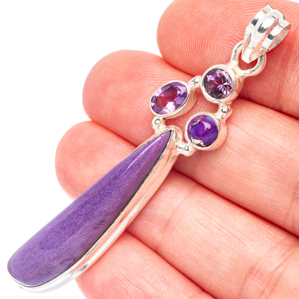 Charoite, Amethyst Pendant 2 1/4" (925 Sterling Silver) P44432