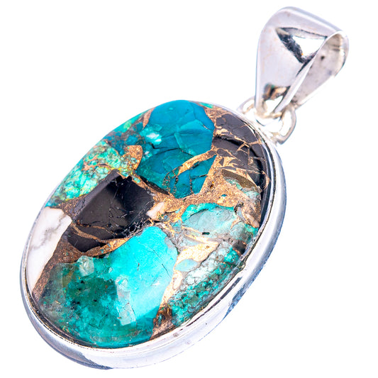 Sterling silver chrysocolla matrix pendant with oval drop stone, bezel and bail.