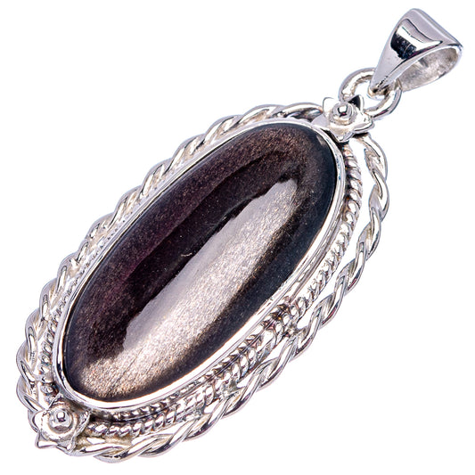 Oval obsidian pendant (.925 sterling silver) with rope-edge oval bezel