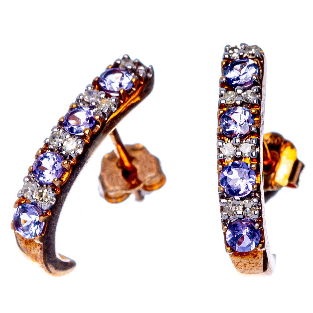 10k Gold Faceted Tanzanite, Cz Earrings 5/8" (925 Sterling Silver) E433162