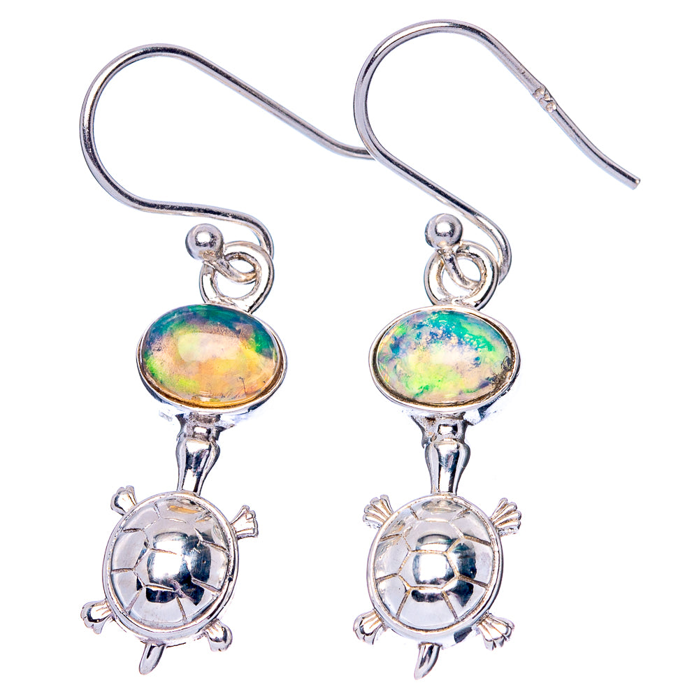 Rare Ethiopian Opal Turtle Earrings 1 3/8" (925 Sterling Silver) E1524