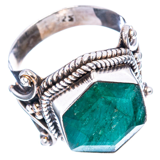 Green sillimanite ring with rope-style silver band and facets, .925 sterling setting