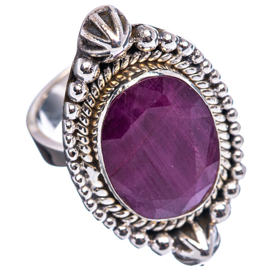 Oval purple ruby ring with engraved shoulders and beaded .925 sterling silver band