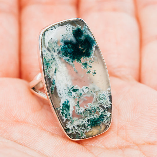 Premium Green Moss Agate Ring Size 8.5 (.925 Sterling Silver)