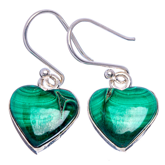 Malachite Heart Earrings 1 1/8" (925 Sterling Silver) E1846