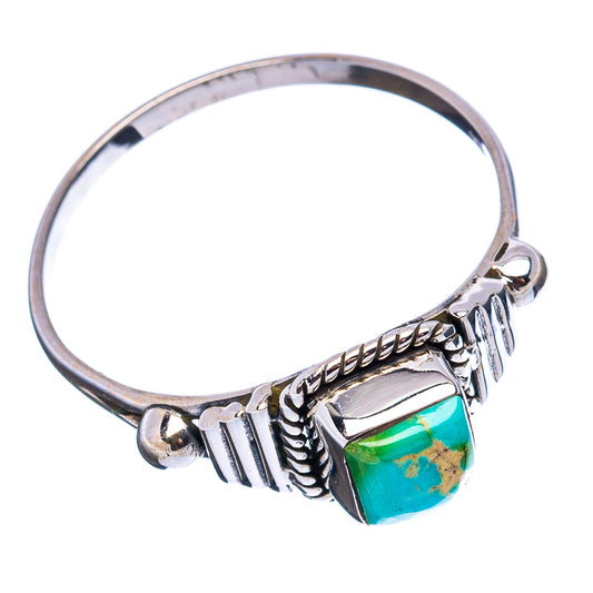 Square turquoise stone dainty ring in .925 sterling silver with carved rope band