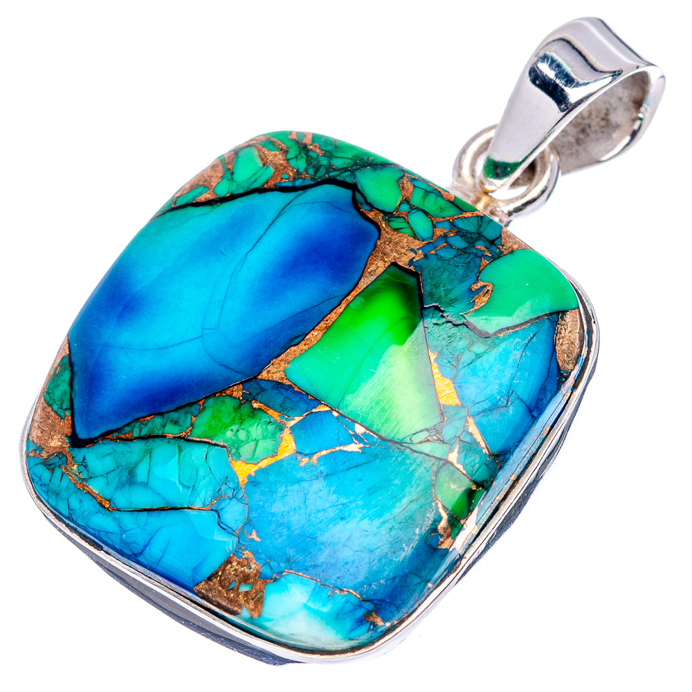 Premium Peacock Dahlia Turquoise Pendant 1 3/8" (.925 Sterling Silver)